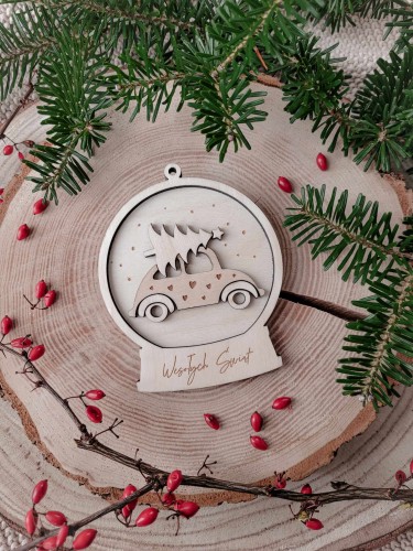 Zawieszka KULA ŚNIEŻNA z autkiem