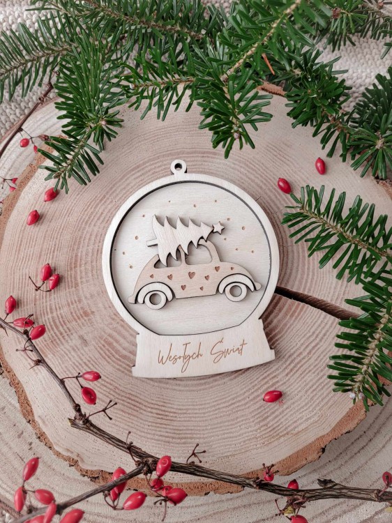 Zawieszka KULA ŚNIEŻNA z autkiem