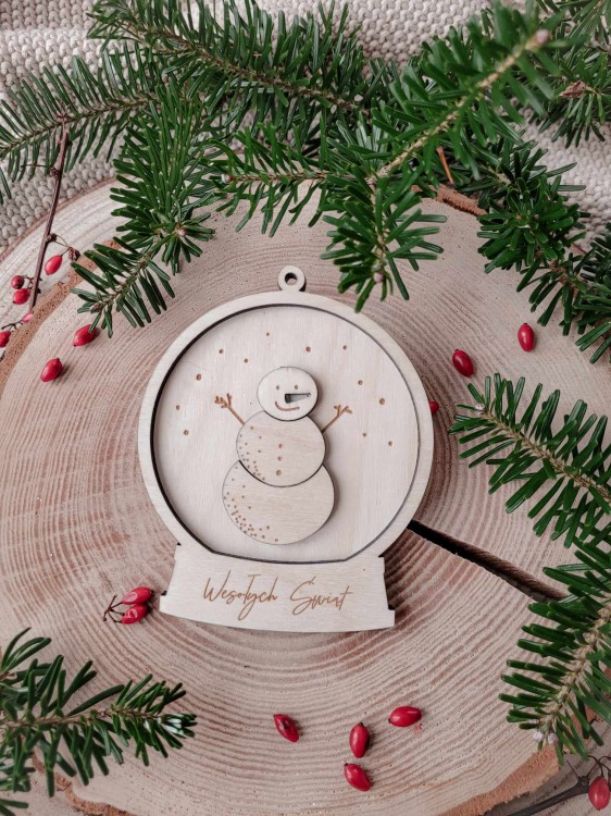 Zawieszka KULA ŚNIEŻNA z bałwankiem