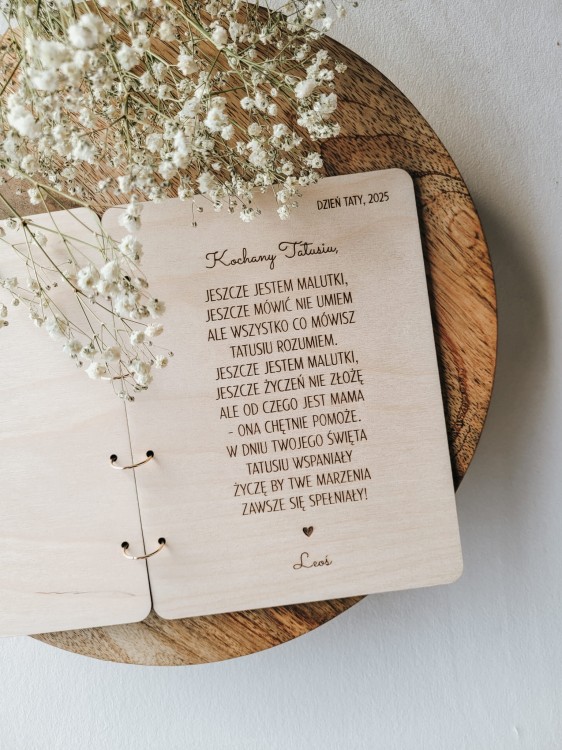 T jak TATA personalizowana drewniana kartka z sercem