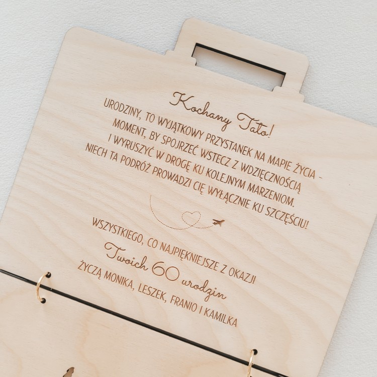 Drewniana kartka walizka na 18 20 30 40 50 60 70 urodziny